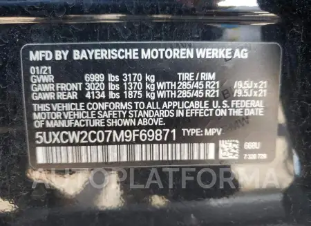 BMW X7 XDRIVE4 2021 vin 5UXCW2C07M9F69871 from auto auction Copart