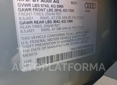 AUDI SQ5 PRESTI 2021 vin WA1C4AFY6M2063662 from auto auction Copart