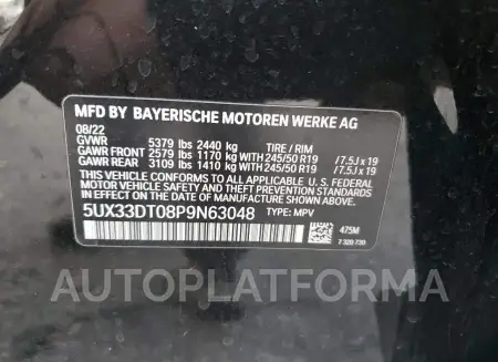 BMW X4 XDRIVE3 2023 vin 5UX33DT08P9N63048 from auto auction Copart