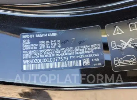 BMW M8 2020 vin WBSDZ0C0XLCD77579 from auto auction Copart