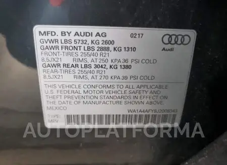 AUDI SQ5 PREMIU 2018 vin WA1A4AFY8J2008343 from auto auction Copart