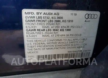 AUDI SQ5 PREMIU 2020 vin WA1B4AFYXL2044784 from auto auction Copart