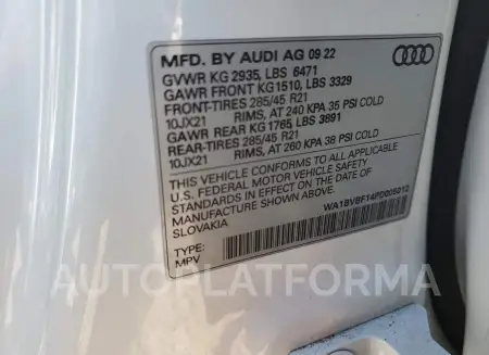 AUDI Q8 PREMIUM 2023 vin WA1BVBF14PD005012 from auto auction Copart