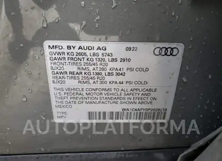 AUDI SQ5 PRESTI 2023 vin WA1C4AFY0P2029219 from auto auction Copart