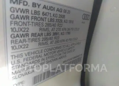 AUDI Q8 2021 vin WA1FVAF10MD002115 from auto auction Iaai