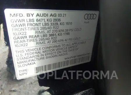 AUDI Q8 2021 vin WA1FVBF19MD034762 from auto auction Iaai