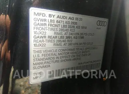 AUDI Q8 2020 vin WA1FVAF19LD024810 from auto auction Iaai