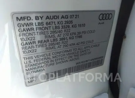 AUDI Q8 2022 vin WA1EVBF14ND003626 from auto auction Iaai