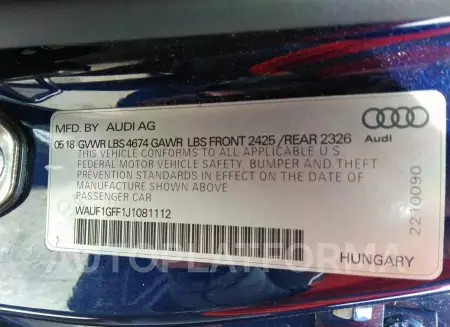 AUDI S3 2018 vin WAUF1GFF1J1081112 from auto auction Iaai