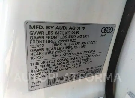 AUDI Q8 2019 vin WA1FVAF11KD037906 from auto auction Iaai