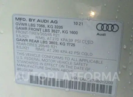 AUDI E-TRON 2022 vin WA1LAAGE7NB012203 from auto auction Iaai