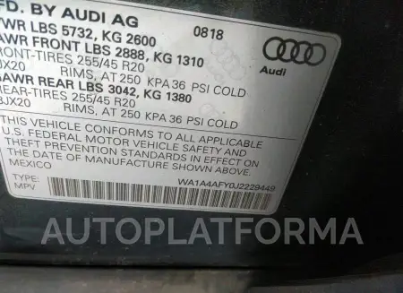 AUDI SQ5 2018 vin WA1A4AFY0J2229449 from auto auction Iaai