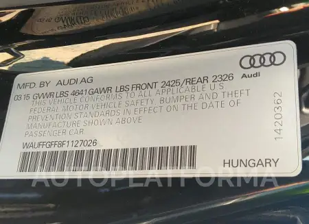 AUDI S3 2015 vin WAUFFGFF8F1127026 from auto auction Iaai