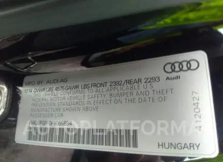 AUDI S3/A3 2015 vin WAUBFGFF0F1065894 from auto auction Iaai