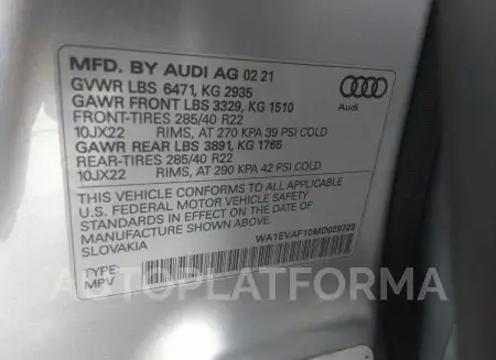 AUDI Q8 2021 vin WA1EVAF10MD029729 from auto auction Iaai