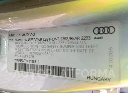 AUDI S3/A3 2015 vin WAUBFGFF6F1126312 from auto auction Iaai