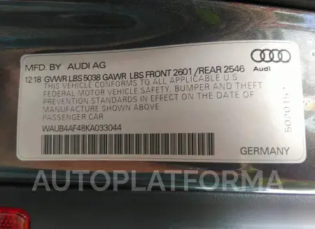 AUDI S4 2019 vin WAUB4AF48KA033044 from auto auction Iaai