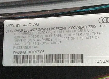 AUDI S3/A3 2015 vin WAUBFGFFXF1097395 from auto auction Iaai