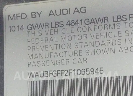 AUDI S3/A3 2015 vin WAUBFGFF2F1065945 from auto auction Iaai