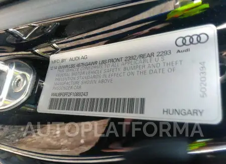 AUDI S3/A3 2015 vin WAUBFGFF2F1089243 from auto auction Iaai