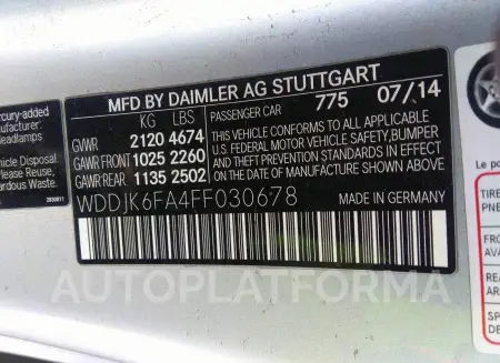 MERCEDES-BENZ SL-CLASS 2015 vin WDDJK6FA4FF030678 from auto auction Iaai