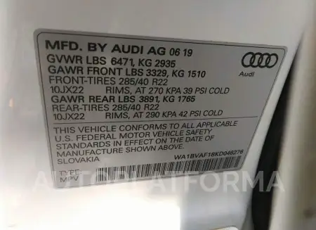 AUDI Q8 2019 vin WA1BVAF18KD046276 from auto auction Iaai