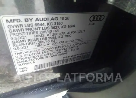 AUDI SQ7 2021 vin WA1VWBF71MD016141 from auto auction Iaai