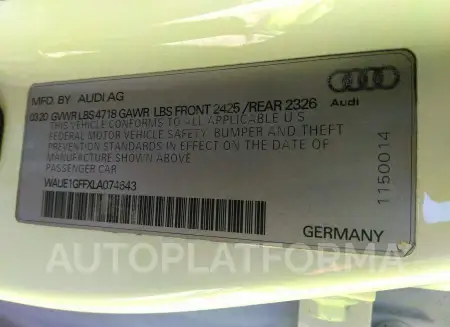 AUDI S3 2020 vin WAUE1GFFXLA074643 from auto auction Iaai