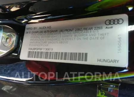 AUDI S3/A3 2015 vin WAUBFGFF8F1130619 from auto auction Iaai