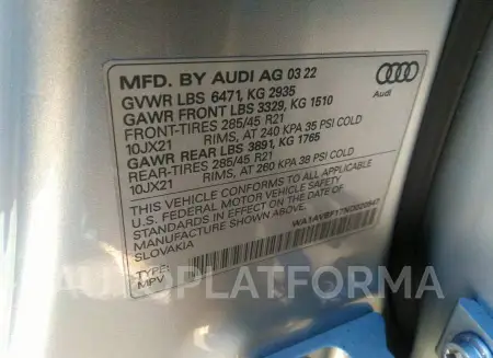 AUDI Q8 2022 vin WA1AVBF17ND020547 from auto auction Iaai