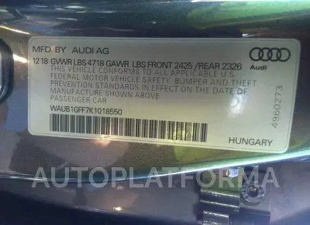 AUDI S3 2019 vin WAUB1GFF7K1018550 from auto auction Iaai