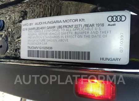 AUDI TT 2016 vin TRUC5AFV1G1025636 from auto auction Iaai