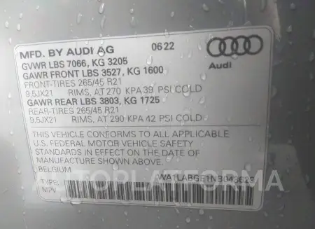 AUDI E-TRON 2022 vin WA1LABGE1NB043629 from auto auction Iaai