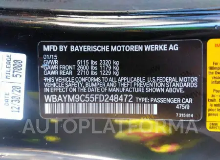 BMW 6 SERIES 2015 vin WBAYM9C55FD248472 from auto auction Iaai