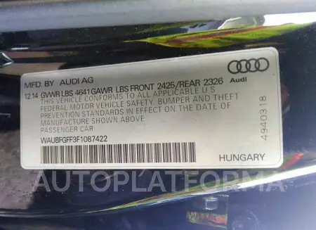 AUDI S3/A3 2015 vin WAUBFGFF3F1087422 from auto auction Iaai