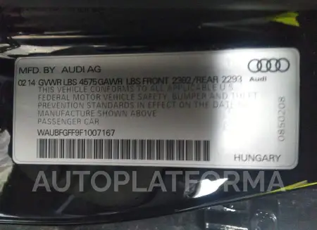 AUDI S3/A3 2015 vin WAUBFGFF9F1007167 from auto auction Iaai