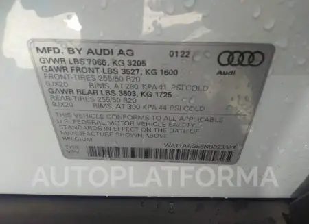 AUDI E-TRON SPORTBACK 2022 vin WA11AAGE5NB023367 from auto auction Iaai