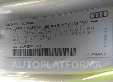 AUDI S5 2015 vin WAUCGAFR5FA045424 from auto auction Iaai