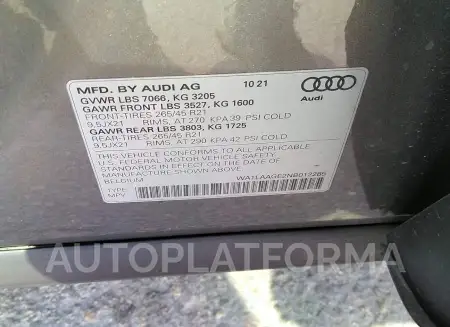 AUDI E-TRON 2022 vin WA1LAAGE2NB012285 from auto auction Iaai