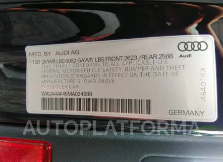 AUDI S4 2021 vin WAUA4AF45MA024686 from auto auction Iaai