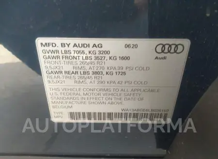 AUDI E-TRON SPORTBACK 2020 vin WA13ABGE6LB036169 from auto auction Iaai