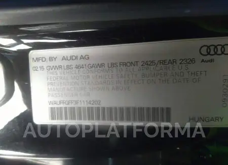 AUDI S3 2015 vin WAUFFGFF3F1114202 from auto auction Iaai