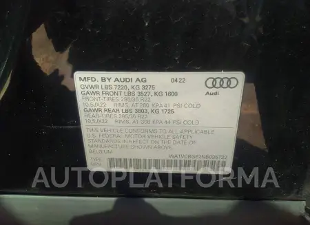 AUDI E-TRON S 2022 vin WA1VCBGE2NB035722 from auto auction Iaai