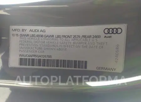 AUDI S5 2016 vin WAUC4AFR5GA026785 from auto auction Iaai