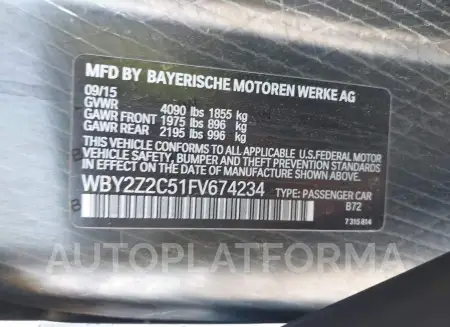 BMW I8 2015 vin WBY2Z2C51FV674234 from auto auction Iaai