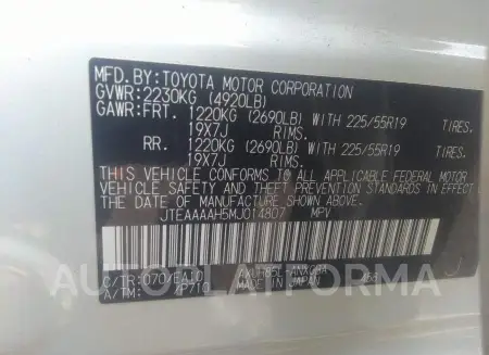 TOYOTA VENZA 2021 vin JTEAAAAH5MJ014807 from auto auction Iaai