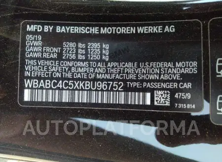 BMW 8 SERIES 2019 vin WBABC4C5XKBU96752 from auto auction Iaai