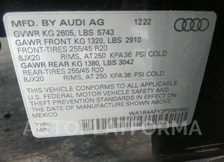 AUDI SQ5 2023 vin WA1B4AFY2P2081852 from auto auction Iaai