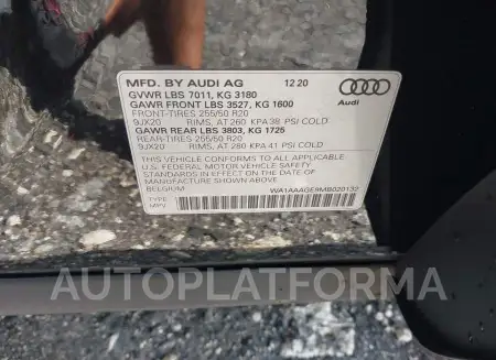 AUDI E-TRON 2021 vin WA1AAAGE9MB020132 from auto auction Iaai