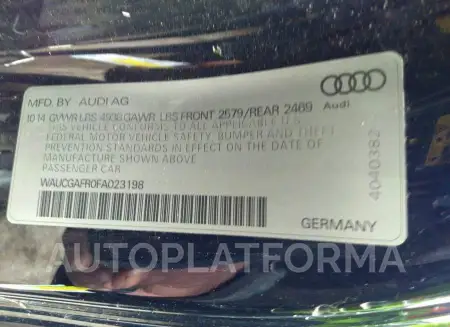 AUDI S5 2015 vin WAUCGAFR0FA023198 from auto auction Iaai